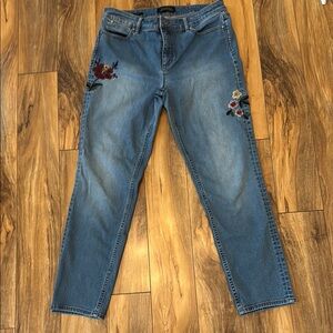 Talbots Straight Leg Blue Jeans with Floral Embroidery